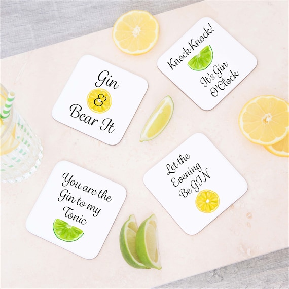 Gin slogan coasters 4 different Coaster designs Gin lover gift idea? Gin slogan coasters 4 different Coaster designs Gin lover gift idea?