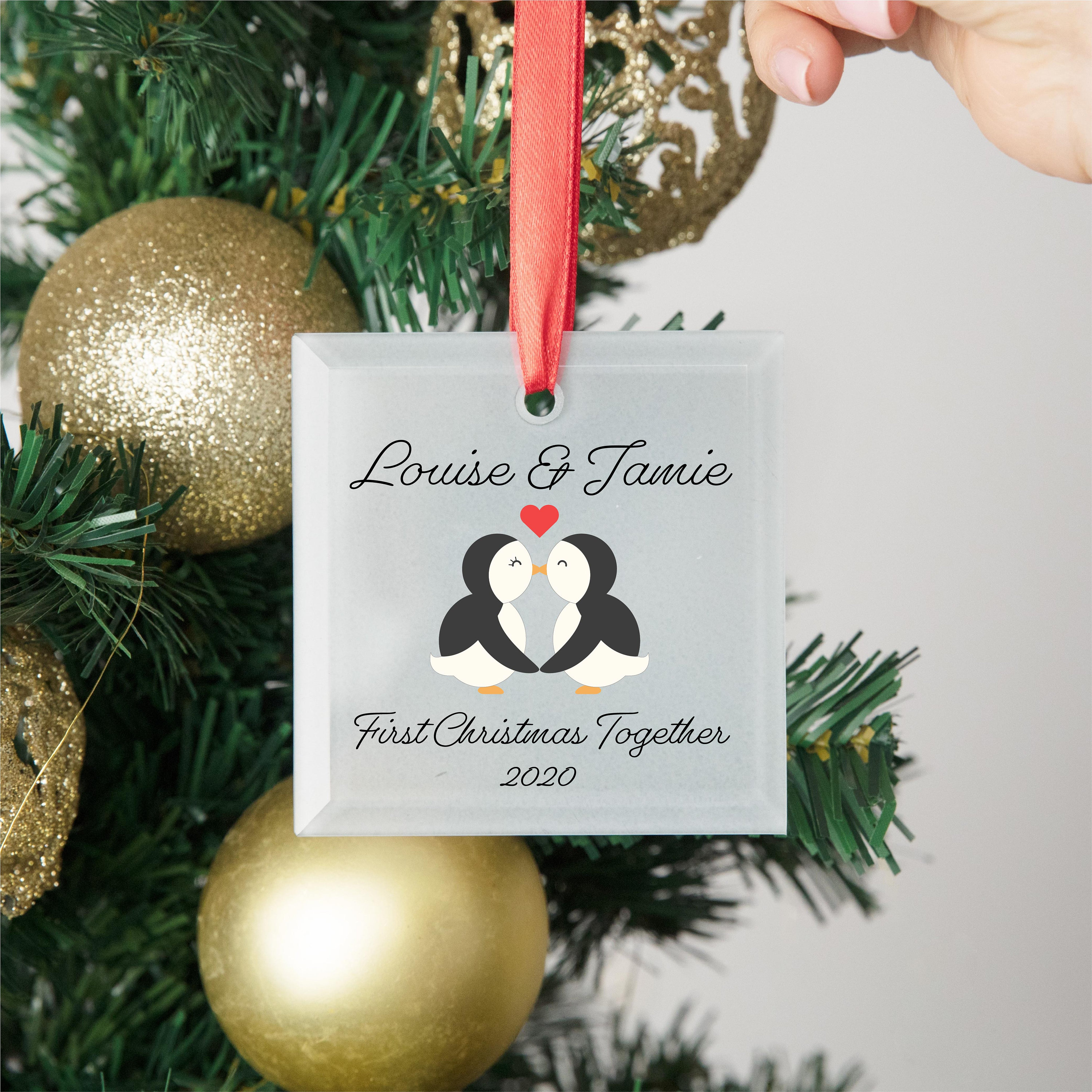 Personalised Sentimental Baby's First Christmas Penguin Glass Decoration Gift