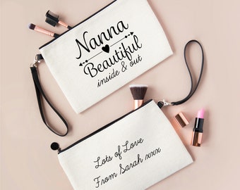 Personalised Beautiful Nanna Linen Style Make Up Bag Pouch From Grandchildren - Sentimental Keepsake Gift For Nana, Birthday, Christmas