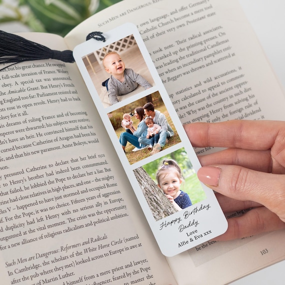 Personalised Metal Bookmark | Custom Photos & Message Page Marker Birthday Gift for Him Dad Grandad | Sentimental Photo Gift for Daddy Uncle