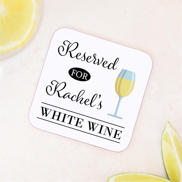 Personalised Name White Wine Drink Coaster Mat - Gift For Her, Mum, Birthday, Christmas, Mother's Day, Secret Santa