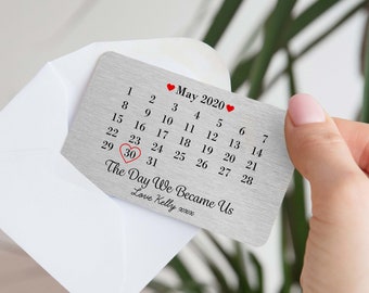 Personalised Metal Wallet Card | Day We Became Us Anniversary Gift for Him Husband Boyfriend | Custom Birthday Gift for Her Wife Girlfriend