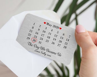 Personalised Day We Became Us Date Metal Wallet Card - Sentimental Romantic Keepsake Gift for Boyfriend, Girlfriend, Husband, Wife