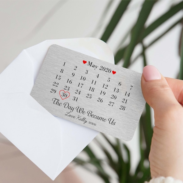 Carte portefeuille personnalisée en métal pour le jour où nous sommes devenus nous - Cadeau souvenir romantique sentimental pour petit ami, petite amie, mari, femme