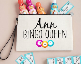 Personalised Bingo Queen Linen Style Dabbers Bag Pouch - Bingo Gift, Birthday, Christmas