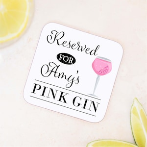 Personalised Name Pink Gin Drink Coaster Mat - Gift For Her, Mum, Birthday, Christmas, Mother's Day, Secret Santa