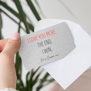 Gepersonaliseerde I Love You More The End I Win Metal Wallet Card Sentimenteel romantisch aandenken cadeau voor vriend, vriendin, Valentijnsdag afbeelding 1