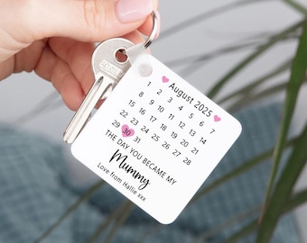 Personalised Mummy Keyring | Custom Day Became Mummy Plastic Keychain Birthday Gift for Mummy | Sentimental First Time New Mummy Gift