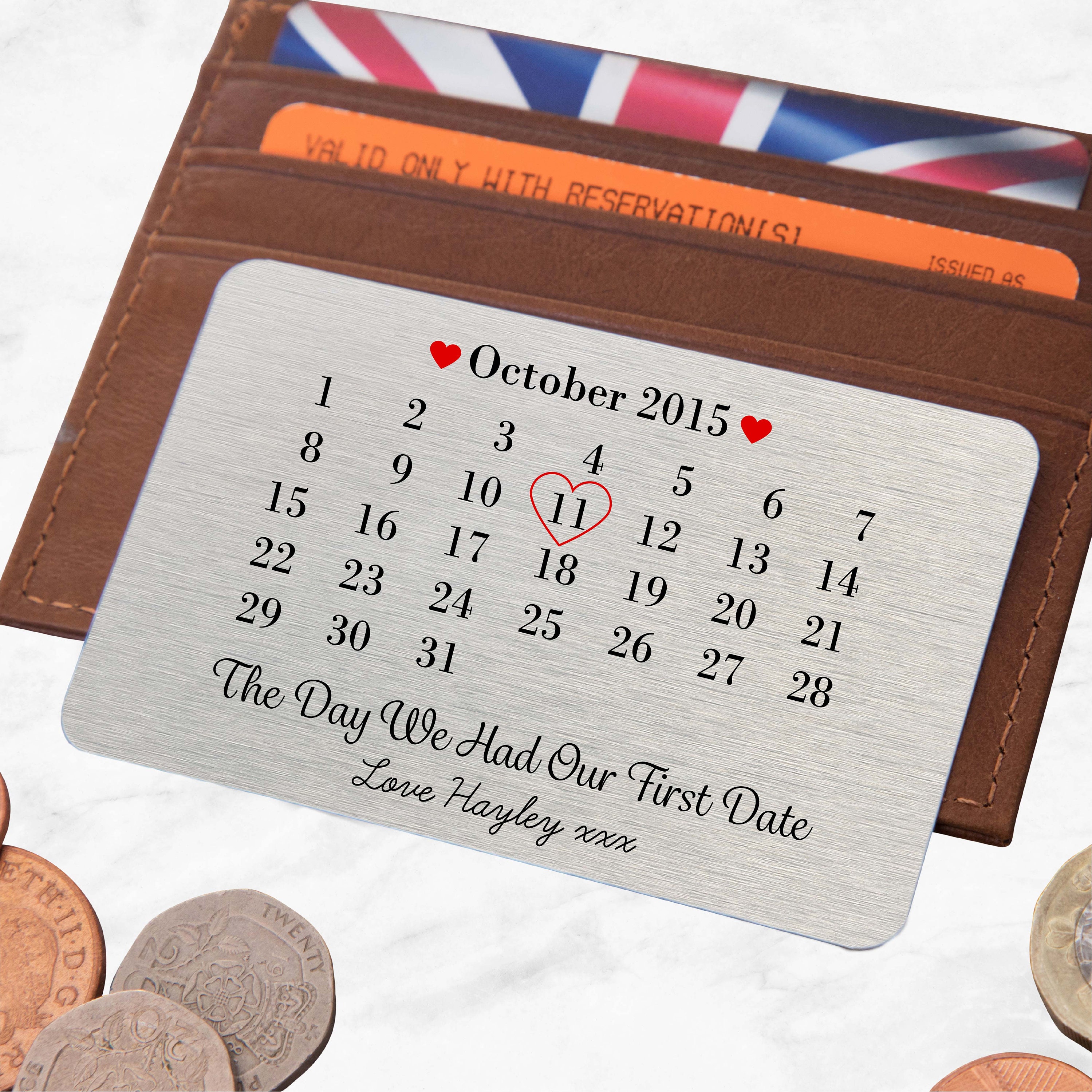 Personalised Sentimental Keepsake Our First Date Metal Wallet Etsy