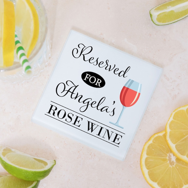 Personalised Name Rose Wine Glass Drinks Coaster Mat - Gift For Her, Mum, Birthday, Christmas, Mother's Day, Secret Santa
