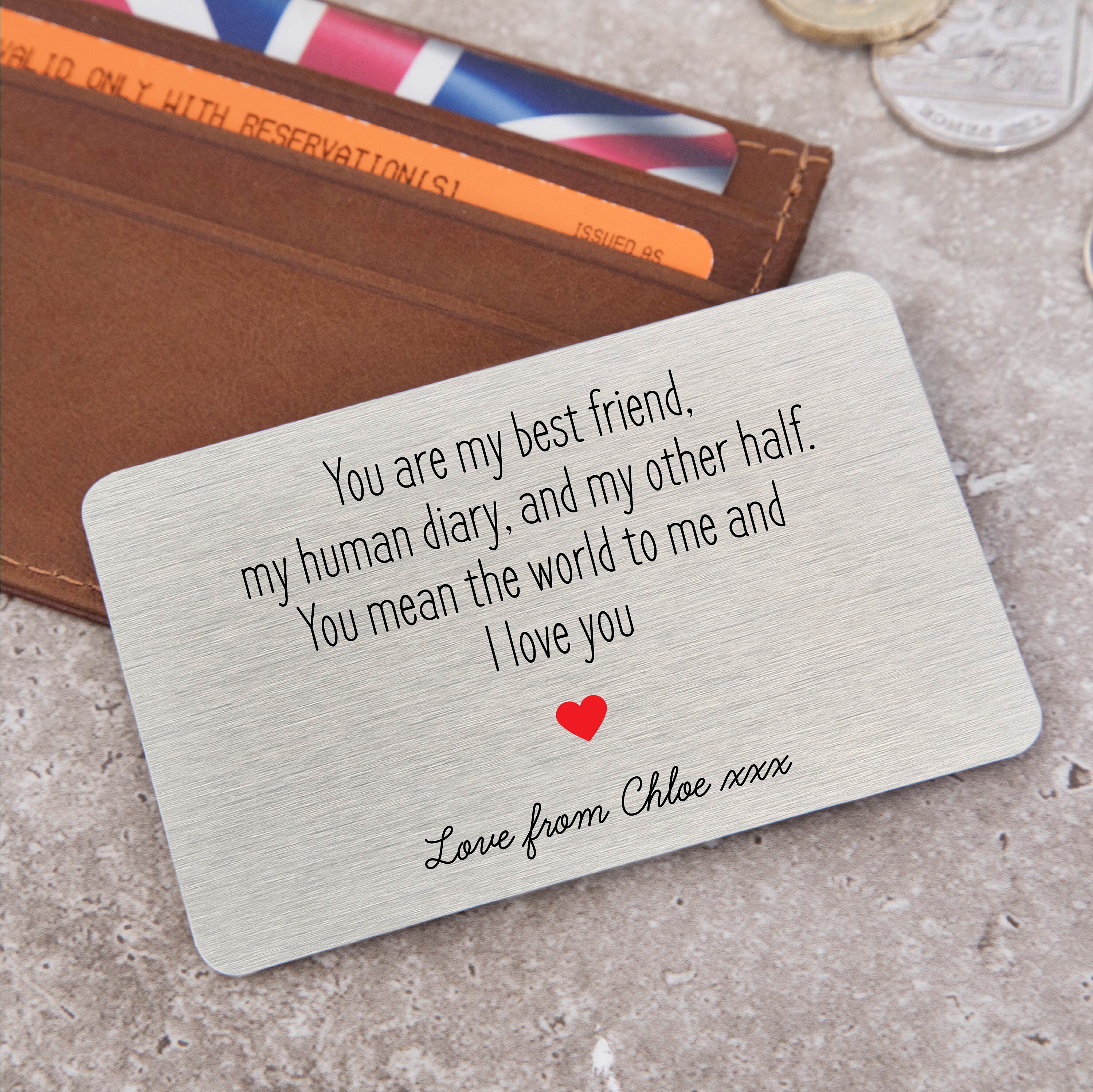 Best Friend Sentimental Quote Keepsake Metal Wallet Card Gift for Him BFF  Gift for Her 