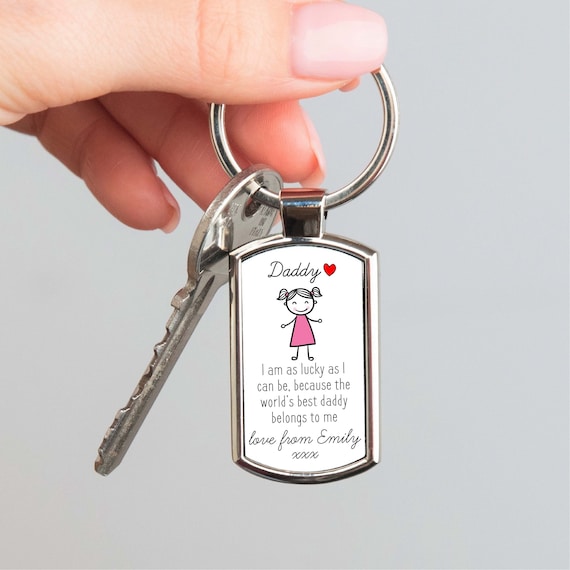 Personalised Daddy Keyring | Custom Metal Keychain Birthday Gift for Daddy from Daughter | Sentimental First Time New Daddy Gift for Father