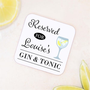 Personalised Name Gin & Tonic Drink Coaster Mat - Gift For Him, Her, Dad, Mum, Birthday, Christmas, Father's Day, Mother's Day, Secret Santa