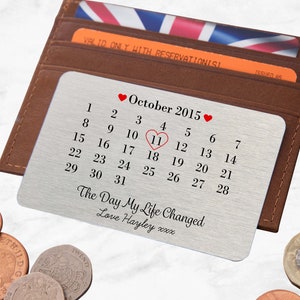 Personalised Day My Life Changed Date Metal Wallet Card Sentimental Romantic Keepsake Gift for Boyfriend, Girlfriend, Husband, Wife image 2