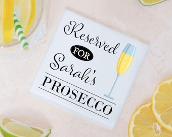 Personalised Glass Coaster | Custom Prosecco Coaster Birthday Gift for Her Women | Prosecco Lover Barware Gift for Mum Wife | Home Bar Decor