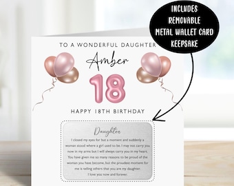 Personalised Daughter 18th Birthday Card & Keepsake Metal Wallet Card | 18th Birthday Card for Daughter from Mum and Dad | Birthday Gift