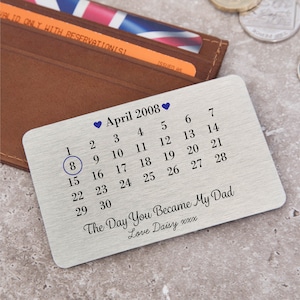 Carte portefeuille en métal personnalisée Le jour où vous êtes devenu mon père, insert de portefeuille en argent de qualité fait sur mesure, jeton de portefeuille en métal en aluminium durable