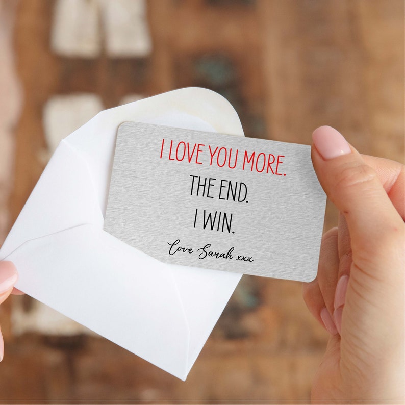 Gepersonaliseerde I Love You More The End I Win Metal Wallet Card Sentimenteel romantisch aandenken cadeau voor vriend, vriendin, Valentijnsdag afbeelding 3