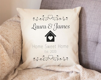 Personalised Home Sweet Home Couples Linen Effect Cushion and Cover - Sentimental Gift, New Home, Housewarming, Wedding, Anniversary