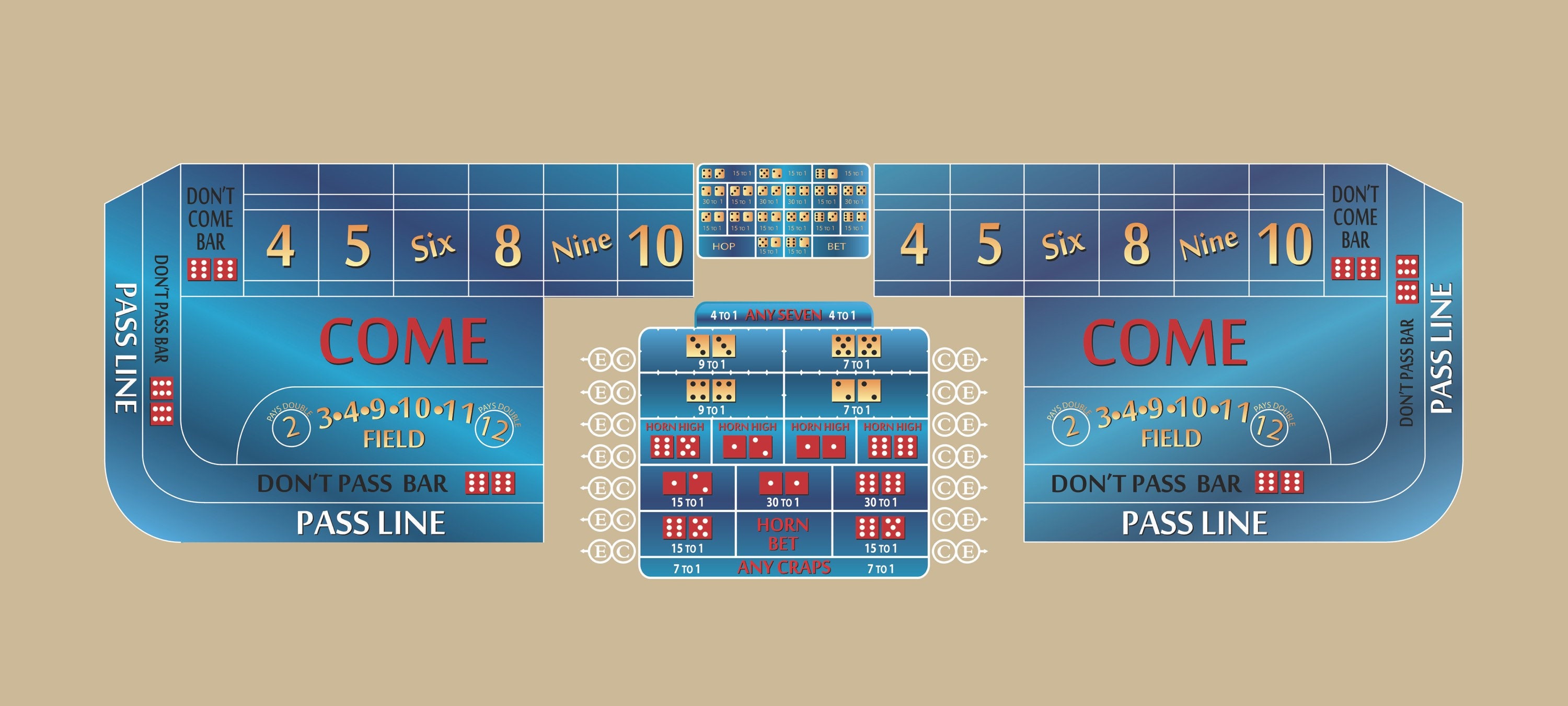 Custom Craps Table Layout 8ft/ 10ft/ 12ft Etsy