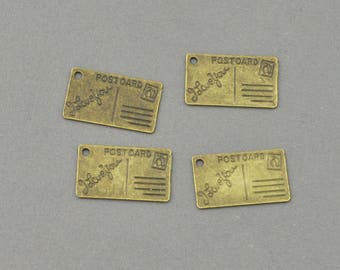Antique Bronze Tone Post Card Charm (AB00-0003)