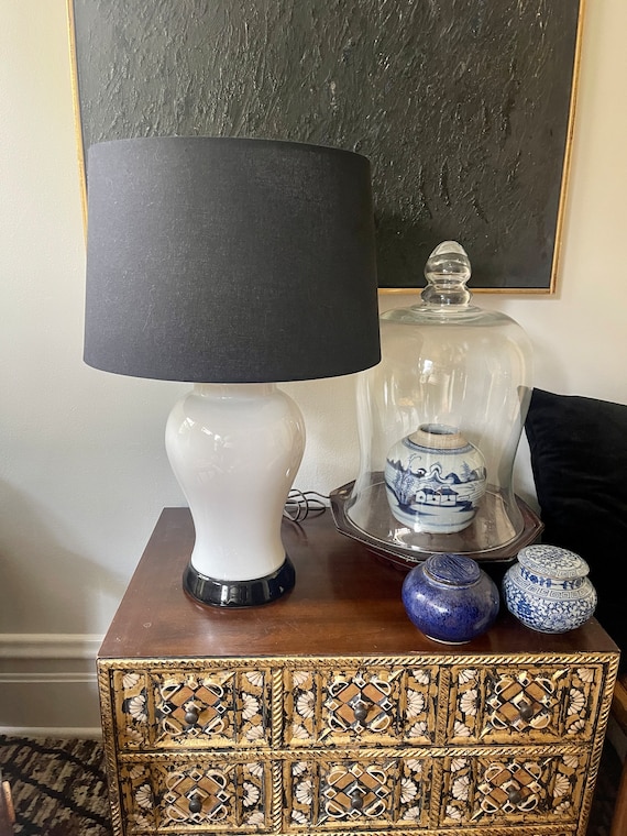 Vintage Black and White Ginger Jar Lamp