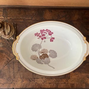 Vintage Noritake Geranium Burgundy and Gray Oval Serving Bowl