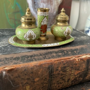 CLEARANCE - Four Piece Vintage Siam Cloisonné Miniature Salt Pepper Tray Set