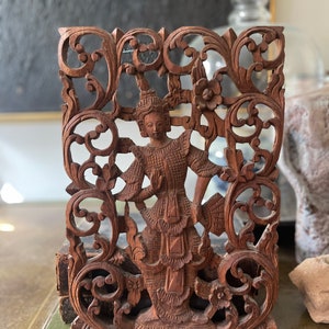 Indonesian carved wood panel of Shiva