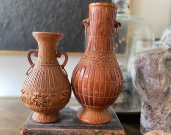 Collection of Two (2) Asian Woven Basket Vases