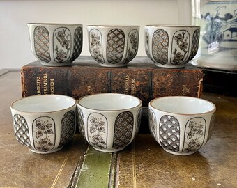 Set of Six (6) Brown and White Vintage Stoneware Japanese