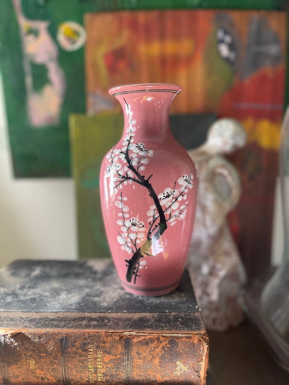 Pink Cherry Blossom Asian 9” Vase