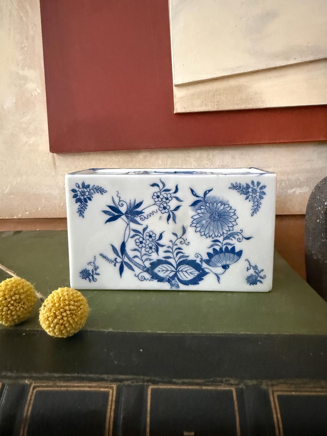 Vintage Chinoiserie Blue and White Flower Frog Andrea by Sadek
