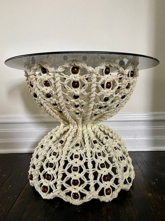Vintage Macrame Side Table Base Boho Decor Groovy