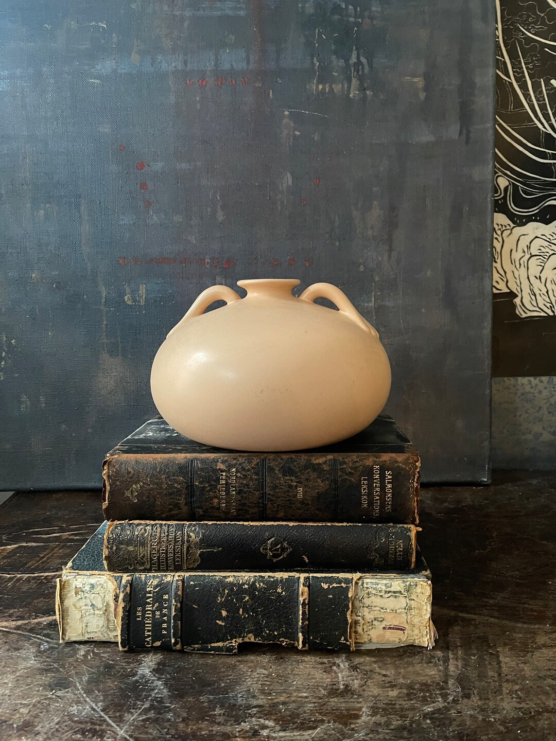 Vintage Pier One Blush Peach Art Deco Water Jug Vase Etsy