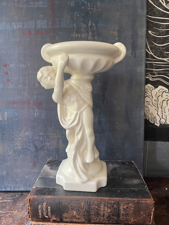 Vintage 12.25” White Haeger Classical Sculpture Greek Goddess Plant Compote