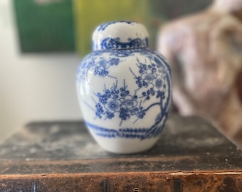 Small Vintage Blue Cherry Blossom Ginger Jar