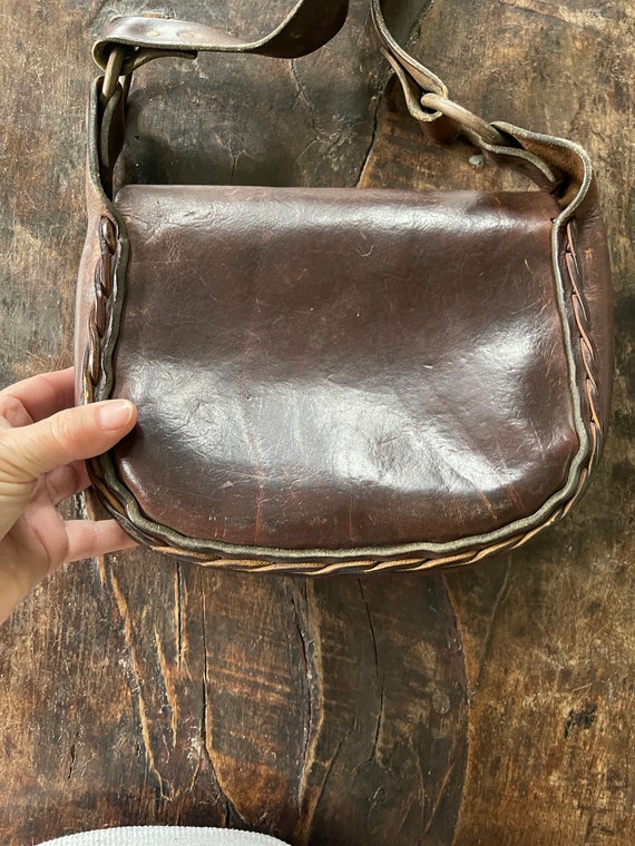 Vintage Oiled Leather Boho Shoulder Handbag - image 6