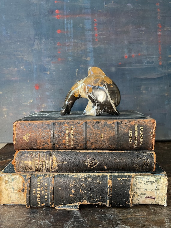 Black Variegated Marble Dolphin Statue Oceania Decor