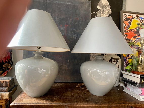 Pair of Vintage Gray Morris Greenspan Ceramic Lamps