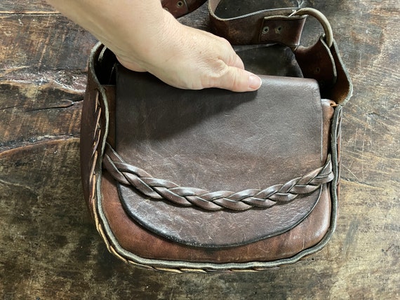 Vintage Oiled Leather Boho Shoulder Handbag - image 7