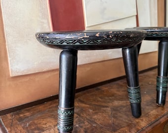 Pair of Attributed Ettore Zaccari Coffee Table Stools Organic  Wood Accent Stools 11.25 Inches Tall c1910