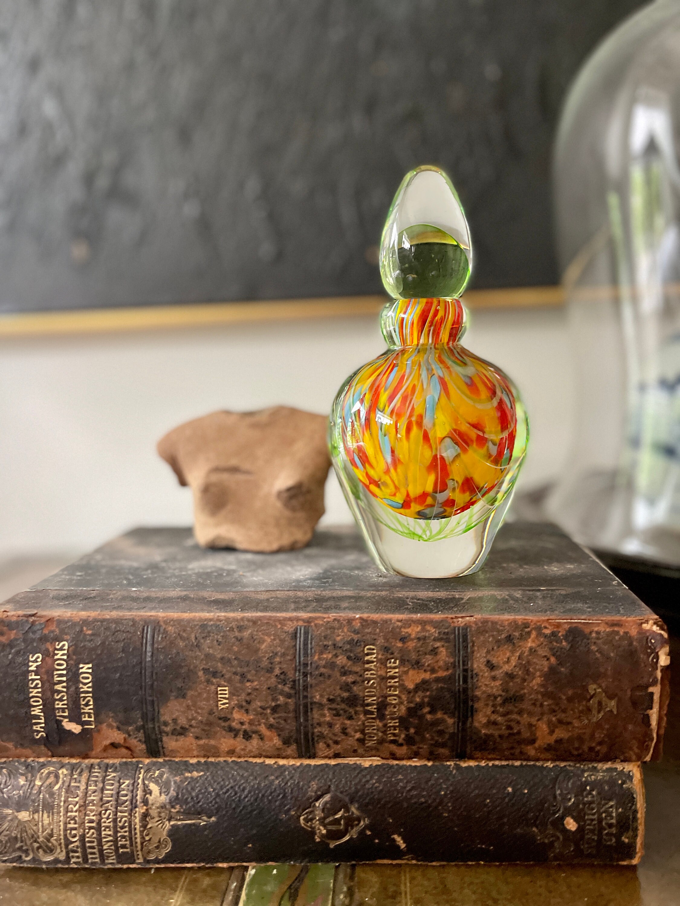 Vintage Orange Swirl Glass Perfume Bottle in the Style of Murano