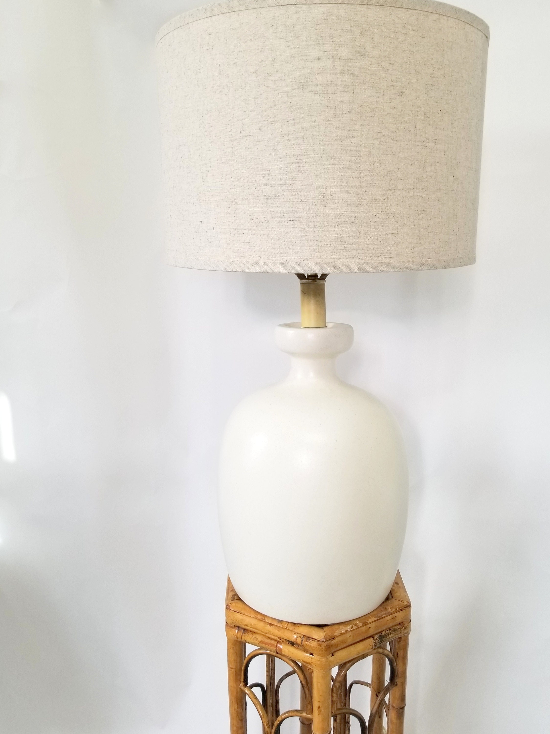 Vintage White Pottery Table Lamp Stoneware Modern Chic Monochromatic