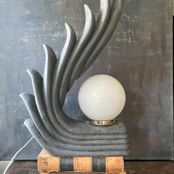 1980s Black Cascading Wave Table Lamp Postmodern