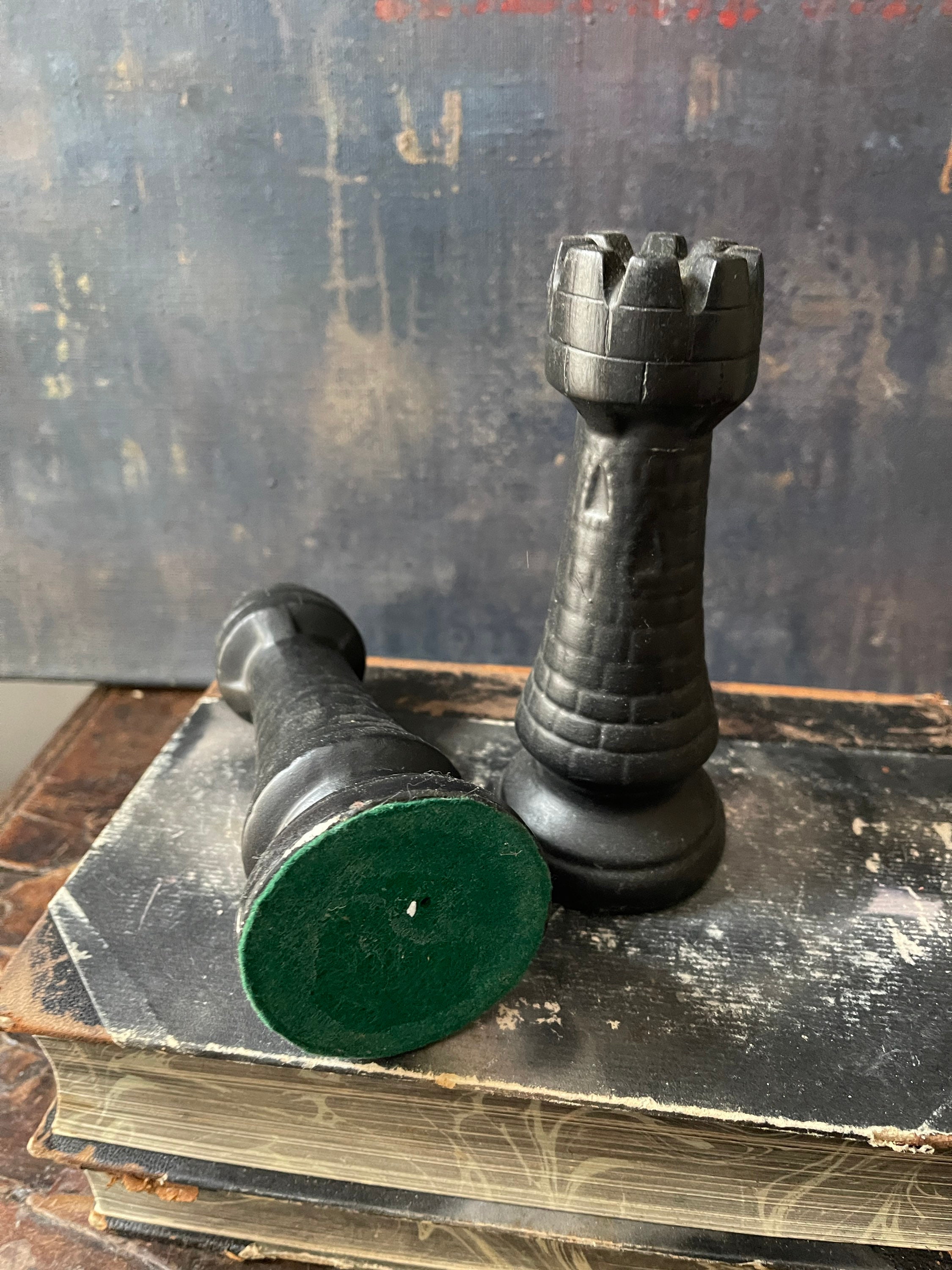 Pair of Black 6 Ceramic Chess Pieces Castles Rooks 