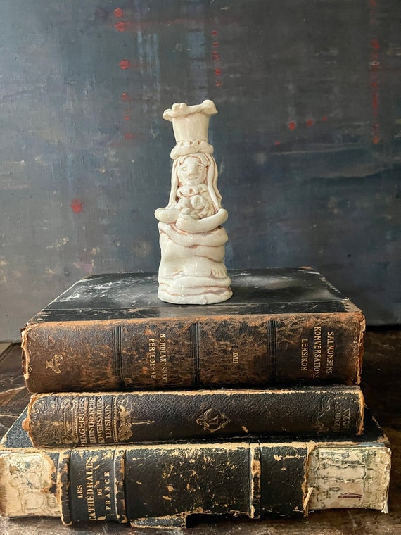 1970s Artist Signed Cream Glazed Whimsical Pottery Sculpture