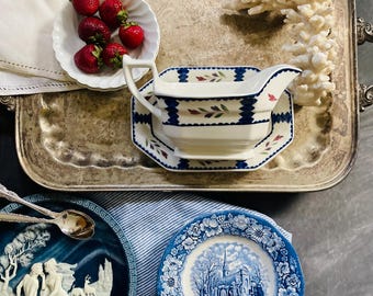 English Ironstone Adams Lancaster Gravy Boat and Plate