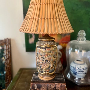 Vintage Japanese Black Satsuma Table Lamp