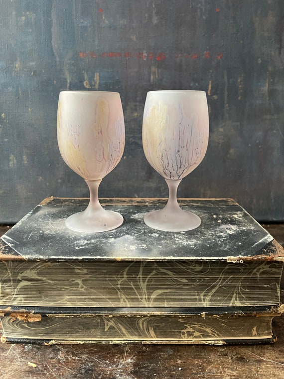 Pair of Pink Rueven Art Wine Glasses Bridal Shower Baby Shower